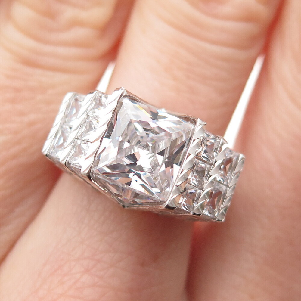DEE BERKLE 925 Sterling Silver Princess-Cut C Z Engagement Ring Size 8
